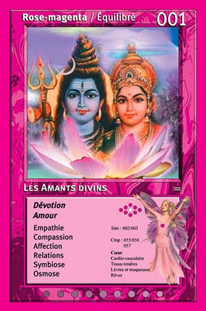 Carte tarot 001 Les Amants Divins oracle couleurs arc-en-ciel rose magent