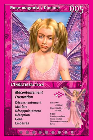 Carte tarot 005 L'Insatisfaction oracle couleurs arc-en-ciel rose magenta