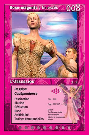 Carte tarot 008 L'Obsession oracle couleurs arc-en-ciel rose magenta