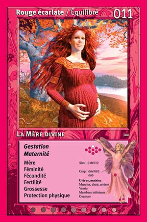 Carte tarot 011 La mère Divine oracle couleurs arc-en-ciel Rouge écarlate
