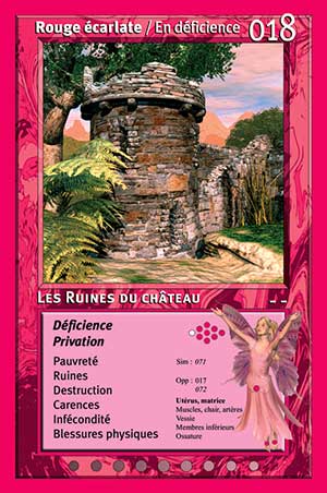 Carte tarot 018 Les Ruines du château oracle couleurs arc-en-ciel Rouge écarlate