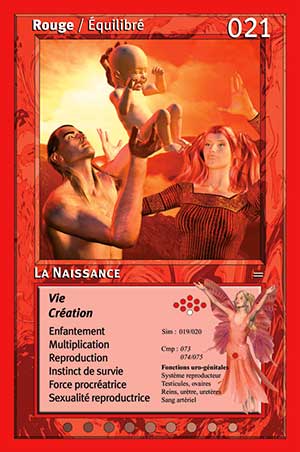 Carte tarot 021 La Naissance oracle couleurs arc-en-ciel rouge