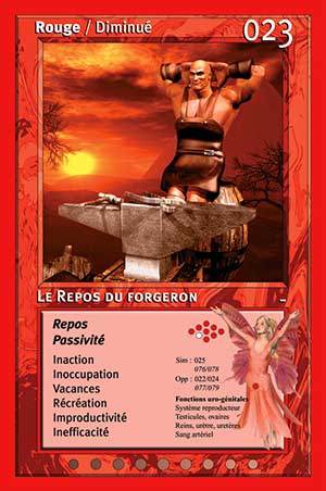 Carte tarot 023 Le repos du Forgeron oracle couleurs arc-en-ciel rouge