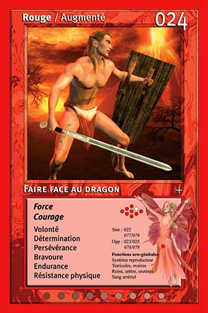 Carte tarot 024 Faire Face au Dragon oracle couleurs arc-en-ciel rouge