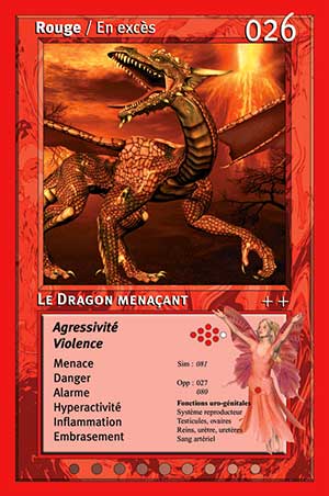 Carte tarot 026 Le Dragon Menaçant oracle couleurs arc-en-ciel rouge