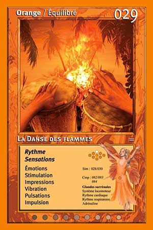 Carte tarot 029 La Danse des Flammes oracle couleurs arc-en-ciel orange