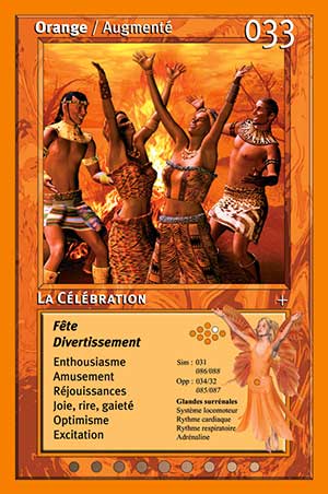 Carte tarot 033 La Célébration oracle couleurs arc-en-ciel orange