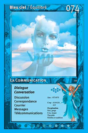 Carte tarot 074 La Communication oracle couleurs arc-en-ciel cyan