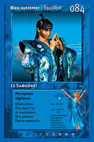 Carte tarot 084 Le Samouraï oracle couleurs arc-en-ciel indigo outremer