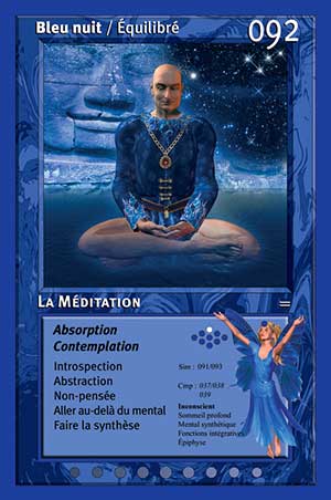 Carte tarot 092 La Méditation oracle couleurs arc-en-ciel bleu nuit