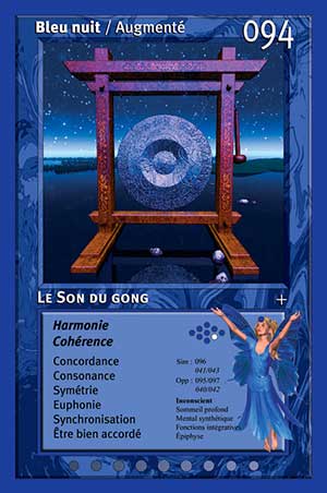 Carte tarot 094 Le Son du Gong oracle couleurs arc-en-ciel bleu nuit