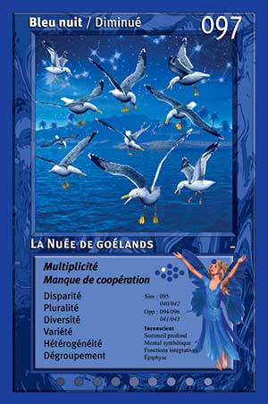 Carte tarot 097 La Nuée de Goélands oracle couleurs arc-en-ciel bleu nuit