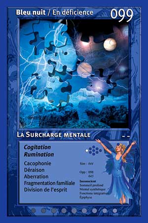 Carte tarot 099 La Surcharge Mentale oracle couleurs arc-en-ciel bleu nuit