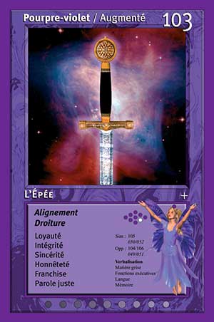 Carte tarot 103 l'épée oracle couleurs arc-en-ciel pourpre violet