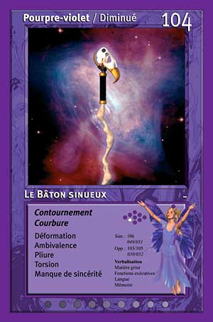 Carte tarot 104 Le Bâton Sinueux oracle couleurs arc-en-ciel pourpre violet