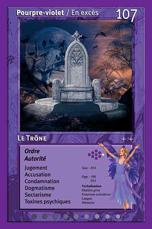 Carte tarot 107 Le Trône oracle couleurs arc-en-ciel pourpre violet