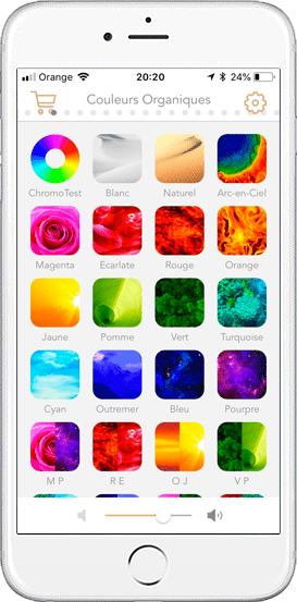 Application mobile iOS chromothérapie Lumencure couleurs organiques