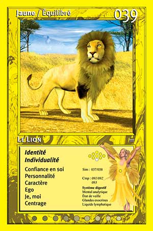 Carte tarot 039 Le Lion oracle couleurs arc-en-ciel Jaune