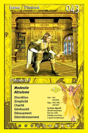 Carte tarot 043 L'Humilité oracle couleurs arc-en-ciel jaune