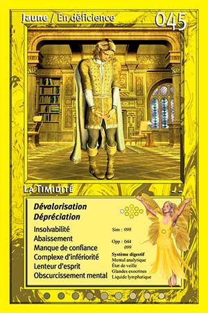 Carte tarot 045 La Timidité oracle des couleurs arc-en-ciel jaune