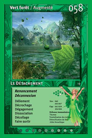 Carte tarot 058 Le Détachement oracle des couleurs arc-en-ciel Vert Forêt